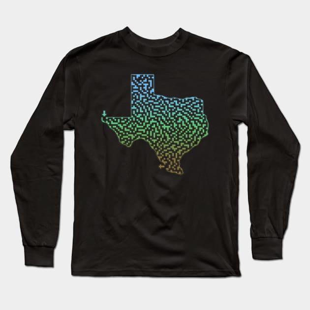 Texas State Outline Maze & Labyrinth Long Sleeve T-Shirt by gorff